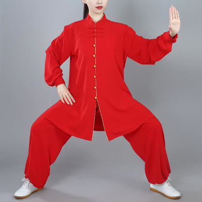 Mythstone 2Pcs Fall Solid Color Frog-Button Tai Chi Meditation Qigong Zen Practice Unisex Cotton Clothing Set