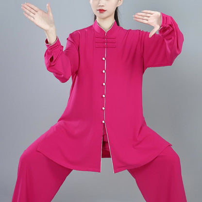 Mythstone 2Pcs Fall Solid Color Frog-Button Tai Chi Meditation Qigong Zen Practice Unisex Cotton Clothing Set