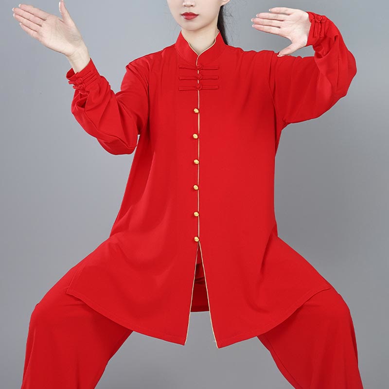 Mythstone 2Pcs Fall Solid Color Frog-Button Tai Chi Meditation Qigong Zen Practice Unisex Cotton Clothing Set