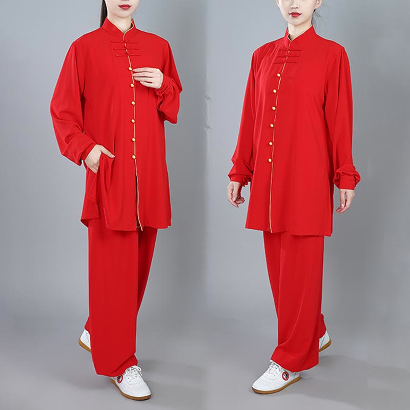 Mythstone 2Pcs Fall Solid Color Frog-Button Tai Chi Meditation Qigong Zen Practice Unisex Cotton Clothing Set