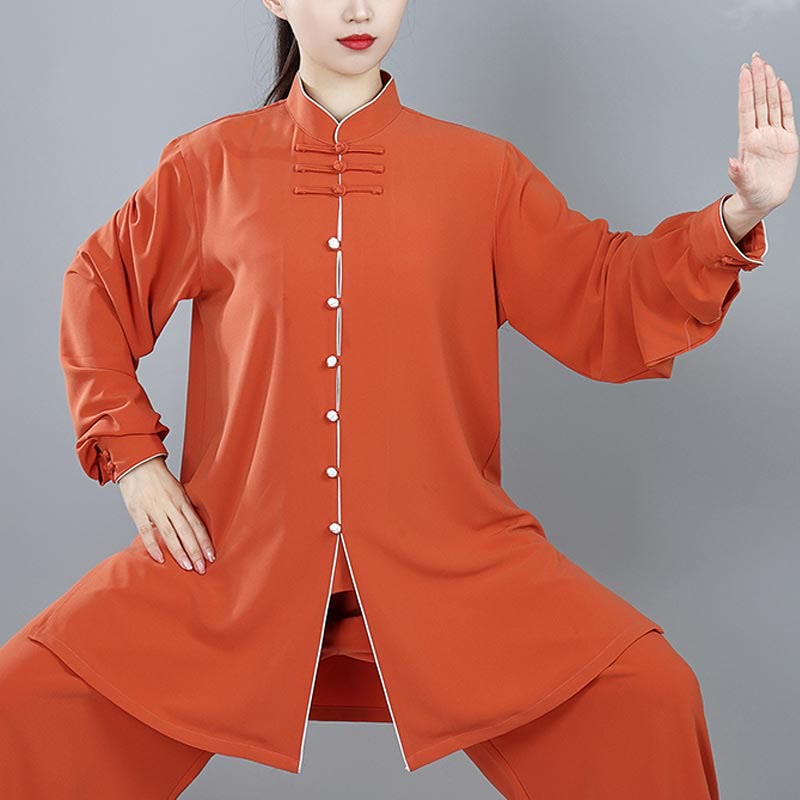 Mythstone 2Pcs Fall Solid Color Frog-Button Tai Chi Meditation Qigong Zen Practice Unisex Cotton Clothing Set