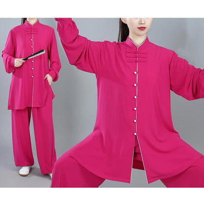 Mythstone 2Pcs Fall Solid Color Frog-Button Tai Chi Meditation Qigong Zen Practice Unisex Cotton Clothing Set