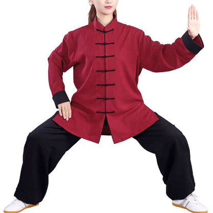 Mythstone 2Pcs Fall Winter Frog-Button Tai Chi Meditation Qigong Zen Practice Unisex Cotton Linen Clothing Set