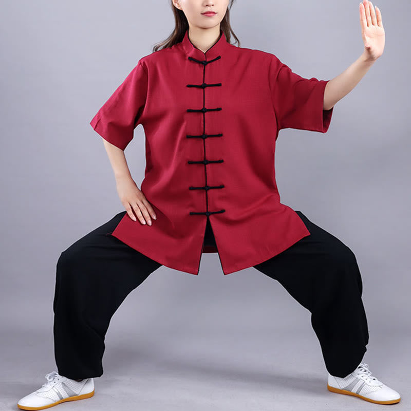 Mythstone 2Pcs Fall Winter Frog-Button Tai Chi Meditation Qigong Zen Practice Unisex Cotton Linen Clothing Set