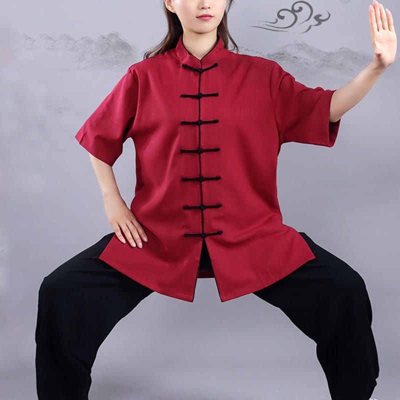 Mythstone 2Pcs Fall Winter Frog-Button Tai Chi Meditation Qigong Zen Practice Unisex Cotton Linen Clothing Set