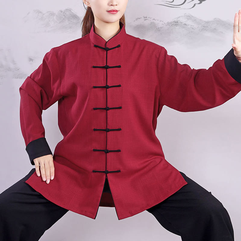 Mythstone 2Pcs Fall Winter Frog-Button Tai Chi Meditation Qigong Zen Practice Unisex Cotton Linen Clothing Set