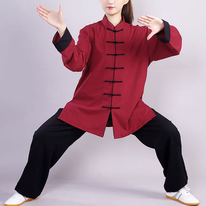 Mythstone 2Pcs Fall Winter Frog-Button Tai Chi Meditation Qigong Zen Practice Unisex Cotton Linen Clothing Set