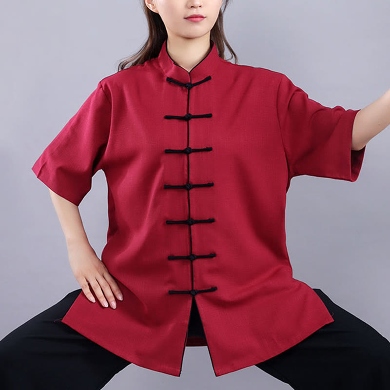 Mythstone 2Pcs Fall Winter Frog-Button Tai Chi Meditation Qigong Zen Practice Unisex Cotton Linen Clothing Set