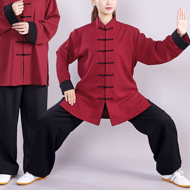 Mythstone 2Pcs Fall Winter Frog-Button Tai Chi Meditation Qigong Zen Practice Unisex Cotton Linen Clothing Set