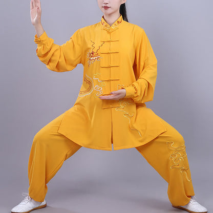 Mythstone 2Pcs Fall Embroidery Dragon Frog-Button Tai Chi Meditation Qigong Zen Practice Unisex Cotton Clothing Set