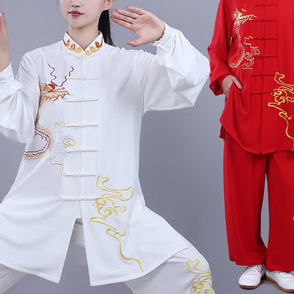 Mythstone 2Pcs Fall Embroidery Dragon Frog-Button Tai Chi Meditation Qigong Zen Practice Unisex Cotton Clothing Set