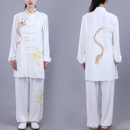 Mythstone 2Pcs Fall Embroidery Dragon Frog-Button Tai Chi Meditation Qigong Zen Practice Unisex Cotton Clothing Set