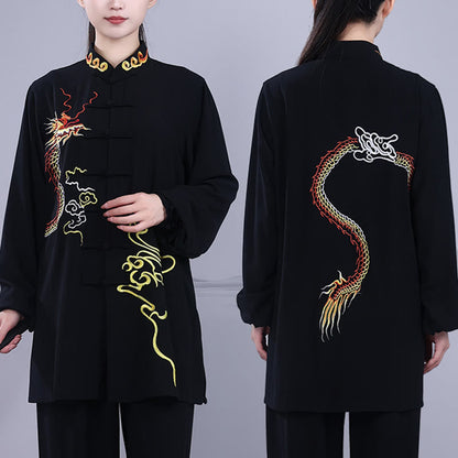 Mythstone 2Pcs Fall Embroidery Dragon Frog-Button Tai Chi Meditation Qigong Zen Practice Unisex Cotton Clothing Set