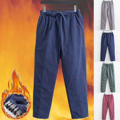 Mythstone Winter Solid Men's Drawstring Cotton Fleece Lined Pants With Pockets