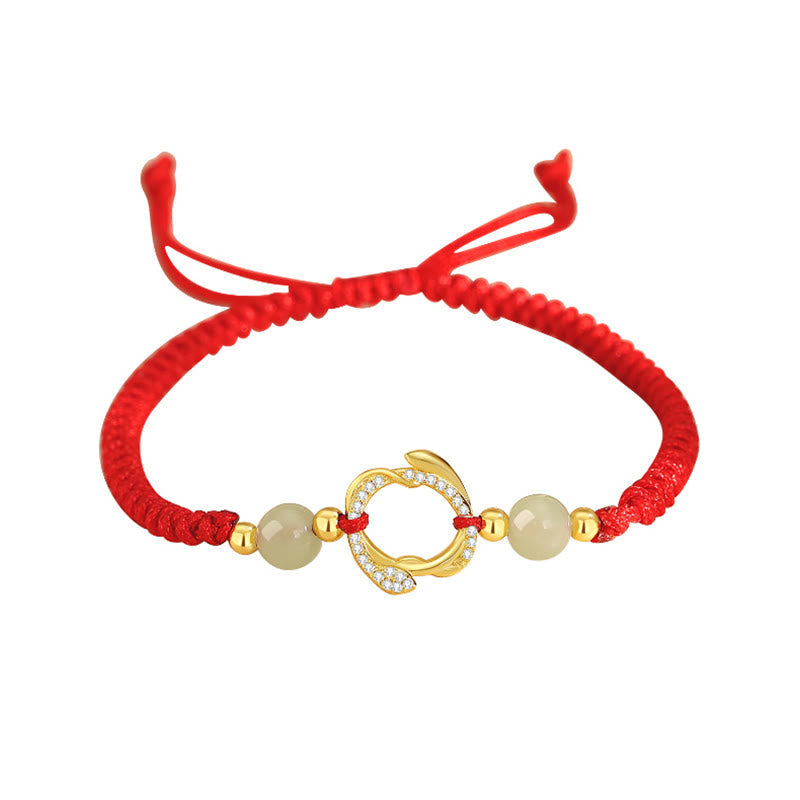 Mythstone Red String Hetian Jade 925 Sterling Silver Cubic Zirconia Year of the Snake Protection Bracelet