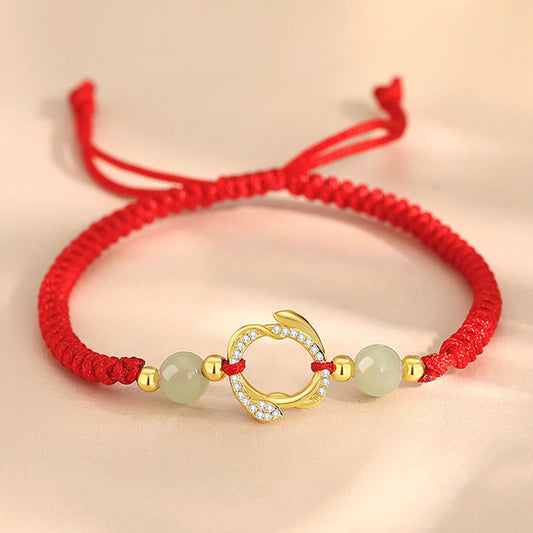 Mythstone Red String Hetian Jade 925 Sterling Silver Cubic Zirconia Year of the Snake Protection Bracelet