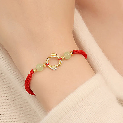 Mythstone Red String Hetian Jade 925 Sterling Silver Cubic Zirconia Year of the Snake Protection Bracelet