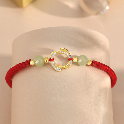 Mythstone Red String Hetian Jade 925 Sterling Silver Cubic Zirconia Year of the Snake Protection Bracelet