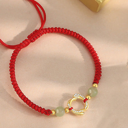 Mythstone Red String Hetian Jade 925 Sterling Silver Cubic Zirconia Year of the Snake Protection Bracelet