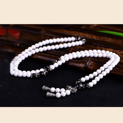 Mythstone 108 Mala Beads White Porcelain Six True Words 'Om Mani Padme Hum' Patience Bracelet