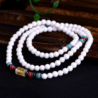 Mythstone 108 Mala Beads White Porcelain Six True Words 'Om Mani Padme Hum' Patience Bracelet