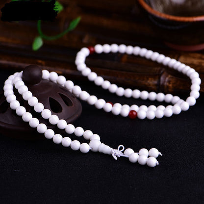 Mythstone 108 Mala Beads White Porcelain Six True Words 'Om Mani Padme Hum' Patience Bracelet