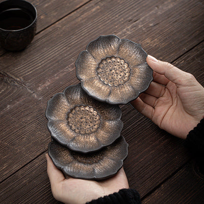 Posavasos de cerámica con diseño de flor de loto vintage de Mythstone, posavasos para taza de té, tapete para té de kung fu