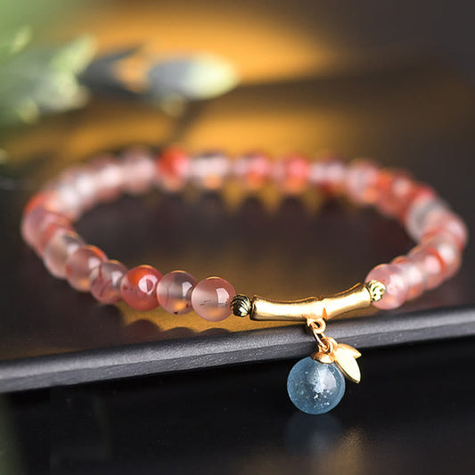 Mythstone South Red Agate Aquamarine Pearl Hetian Jade Bamboo Flower Fortune Bracelet