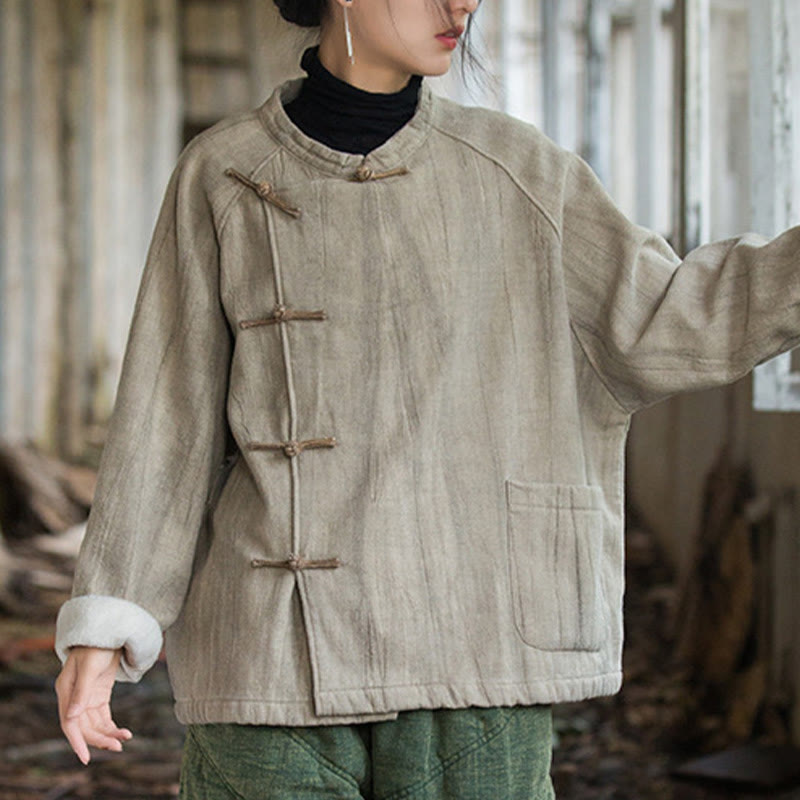 Camisa térmica de manga larga de lino ramio con botones de rana en color liso para mujer de Mythstone