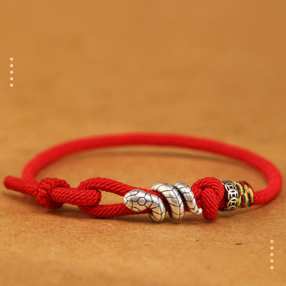 Mythstone Red String 925 Sterling Silver Year of the Snake Coin Ring Snake Luck Bracelet