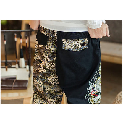 Mythstone Dragon Pattern Two-tone Men's Pants With Pockets