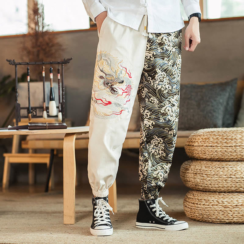 Mythstone Dragon Pattern Two-tone Men's Pants With Pockets