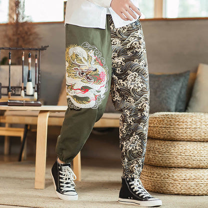 Mythstone Dragon Pattern Two-tone Men's Pants With Pockets