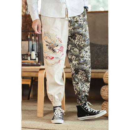 Mythstone Dragon Pattern Two-tone Men's Pants With Pockets