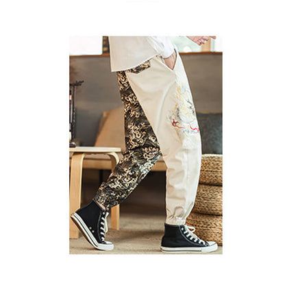 Mythstone Dragon Pattern Two-tone Men's Pants With Pockets