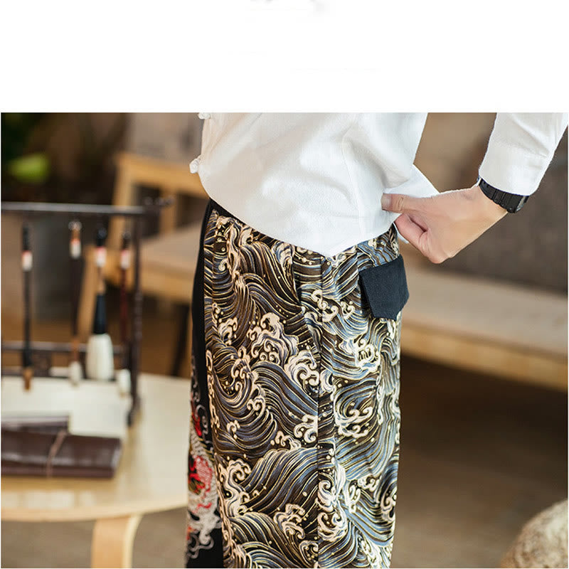 Mythstone Dragon Pattern Two-tone Men's Pants With Pockets