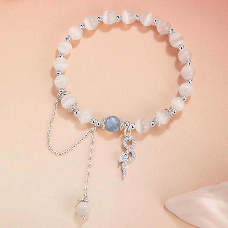 Mythstone Chrysoberyl Cat Eye Moonstone 925 Sterling Silver Year of the Snake Peace Bracelet