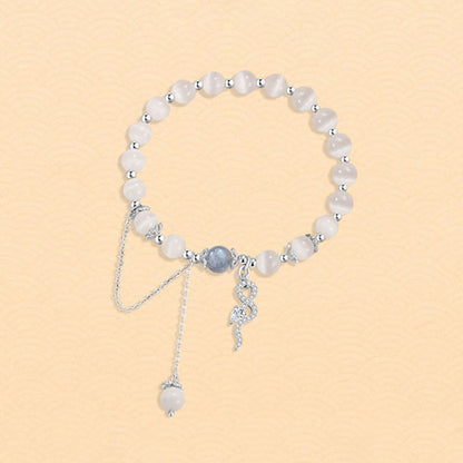 Mythstone Chrysoberyl Cat Eye Moonstone 925 Sterling Silver Year of the Snake Peace Bracelet