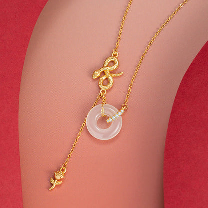 Mythstone Chalcedony 925 Sterling Silver Year of the Snake Rose Harmony Necklace Pendant