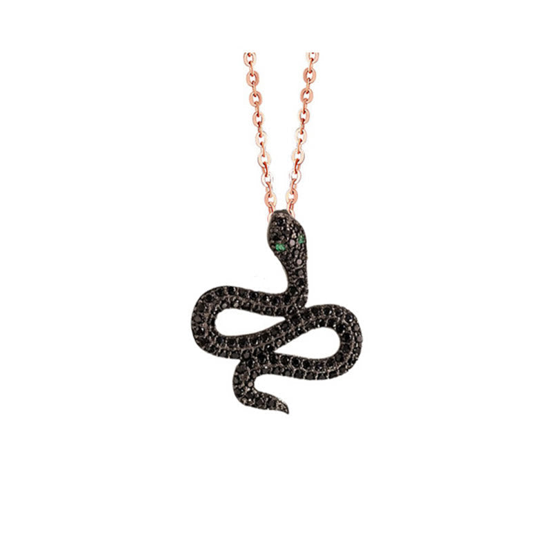 Mythstone Black Zircon 925 Sterling Silver Year of the Snake Protection Necklace Pendant