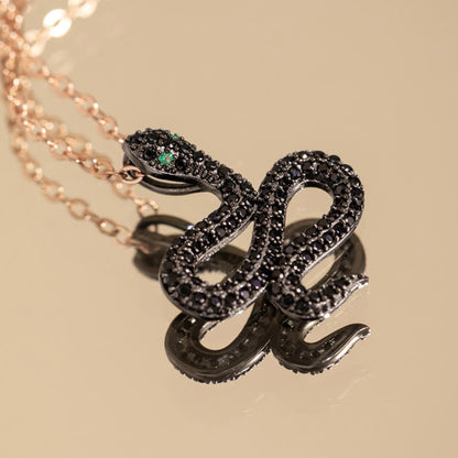 Mythstone Black Zircon 925 Sterling Silver Year of the Snake Protection Necklace Pendant