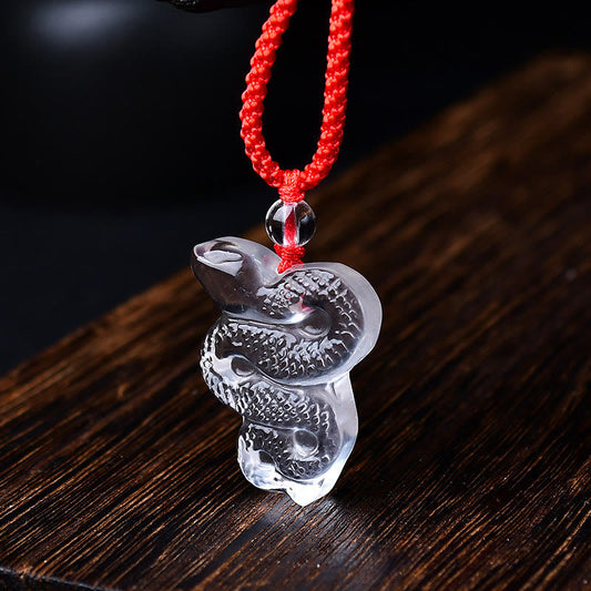 Mythstone White Crystal Liuli Year of the Snake Healing Necklace Pendant