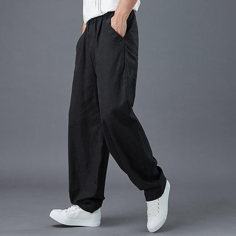 Pantalones de lino y ramio con cintura elástica y bolsillos para hombre de Mythstone 