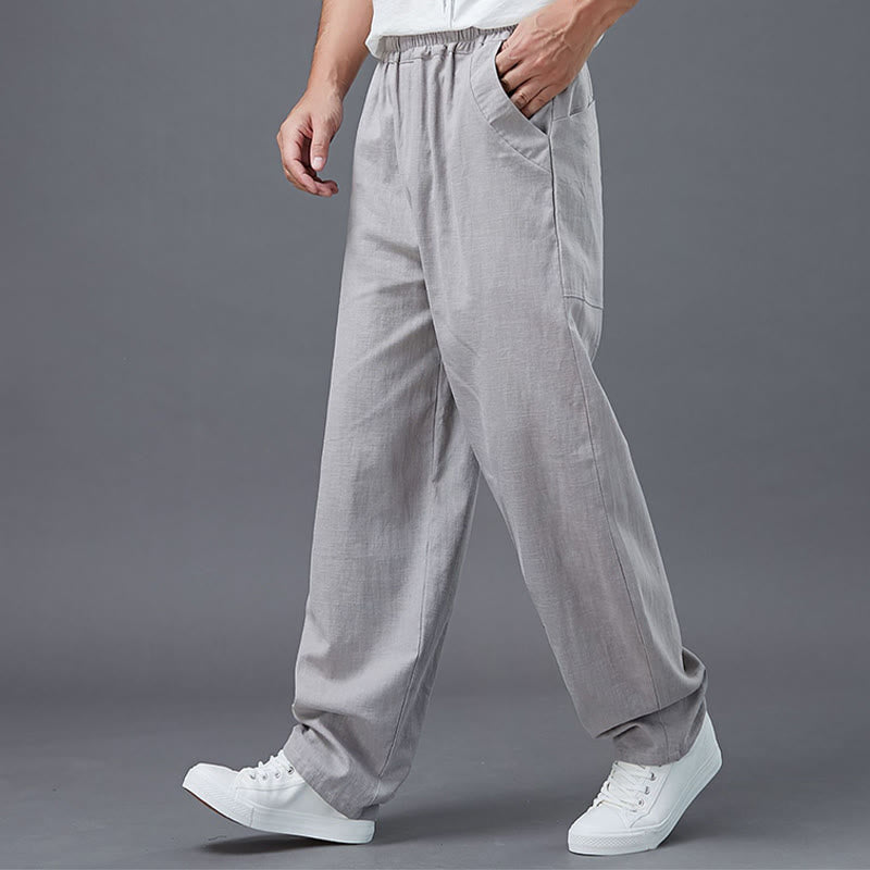 Pantalones de lino y ramio con cintura elástica y bolsillos para hombre de Mythstone 