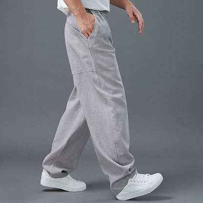 Pantalones de lino y ramio con cintura elástica y bolsillos para hombre de Mythstone 