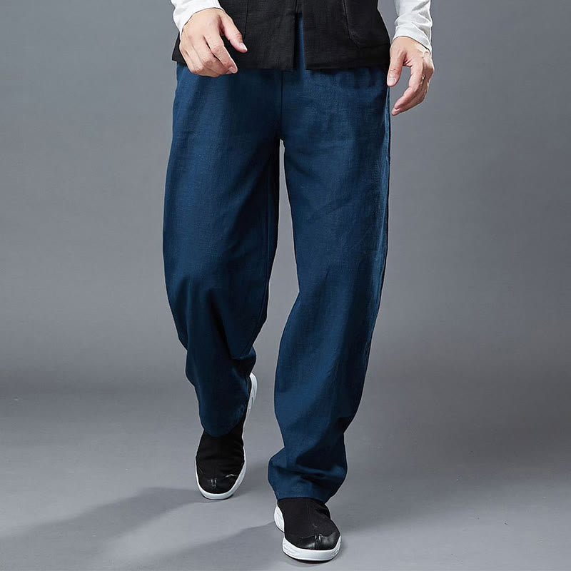 Pantalones de lino y ramio con cintura elástica y bolsillos para hombre de Mythstone 