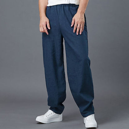 Pantalones de lino y ramio con cintura elástica y bolsillos para hombre de Mythstone 