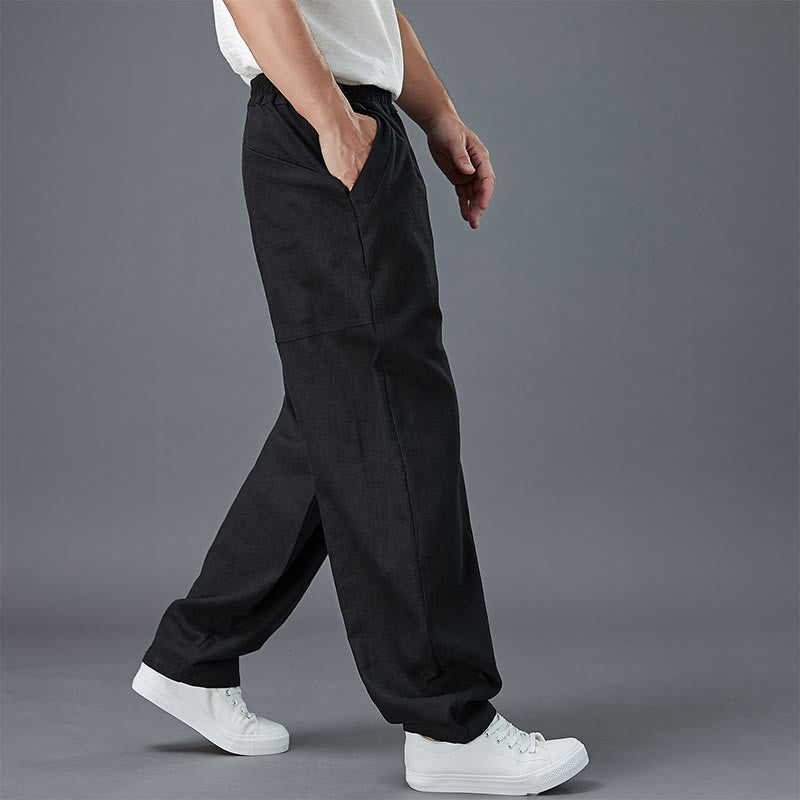 Pantalones de lino y ramio con cintura elástica y bolsillos para hombre de Mythstone 