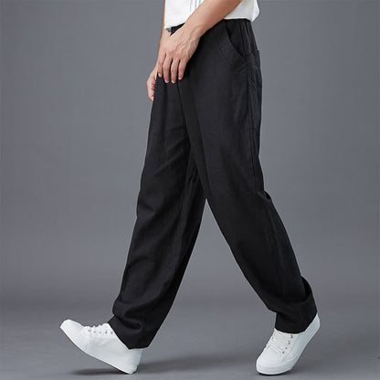 Pantalones de lino y ramio con cintura elástica y bolsillos para hombre de Mythstone 