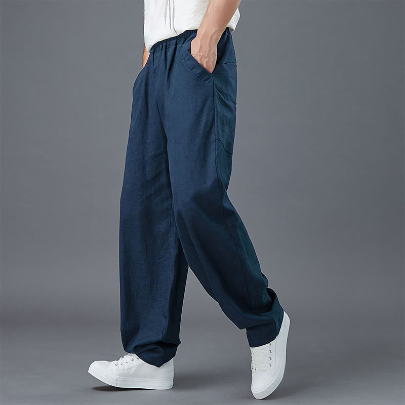 Pantalones de lino y ramio con cintura elástica y bolsillos para hombre de Mythstone 